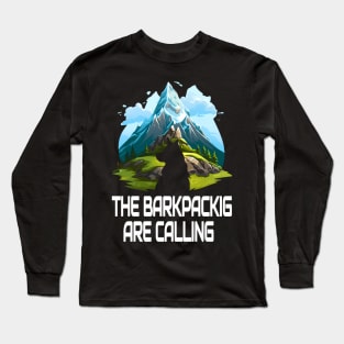 cool hiking season dog silhouette mountaineering backpacking mountain climbing nature lover traveling trekking Long Sleeve T-Shirt